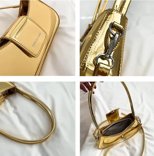 Vista 4 de Bolso de noche para mujer, bolso de mano Y2k, plateado brillante, bolso de mano, bolso de fiesta, lindo bolso metálico