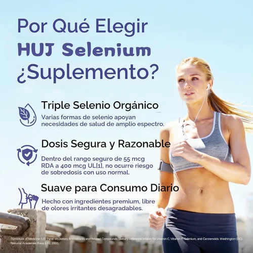 Vista 3 de HUJ Suplemento de selenio, 60 cápsulas, soporte antioxidante, suplemento mineral