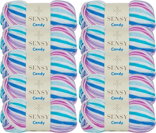 Vista 21 de Sensy Candy Yarn - Hilo de 5 madejas, 3.5 onzas, 251 yardas, multicolor para ganchillo y tejido, calibre ligero 3