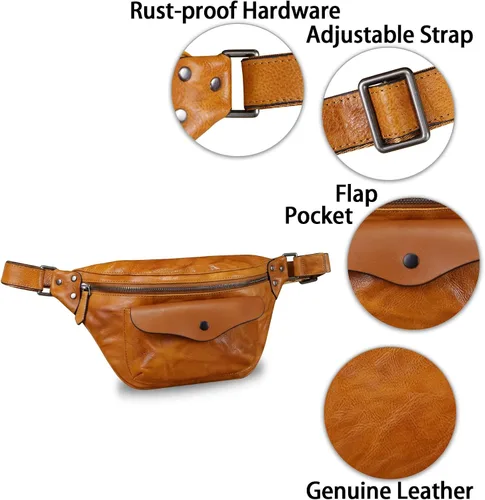 Vista 6 de Riñonera de cuero genuino para mujeres y hombres, bolso cruzado de cuero real vintage, bolso cruzado de moda para la cintura