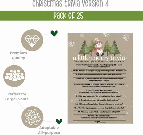 Vista 2 de Snow Much Fun - Juego de trivia con preguntas de películas y canciones para adultos, oficina, grupo, muñeco de nieve, Acción de Gracias, paquete