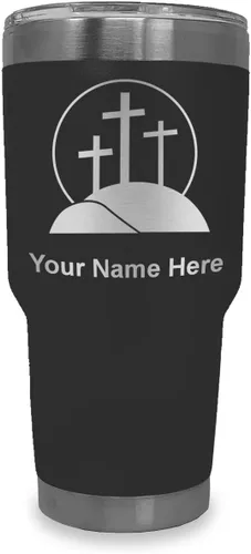 Vista 32 de LaserGram Vaso aislado al vacío de 20 onzas, cruz de calvario, grabado personalizado incluido (negro)