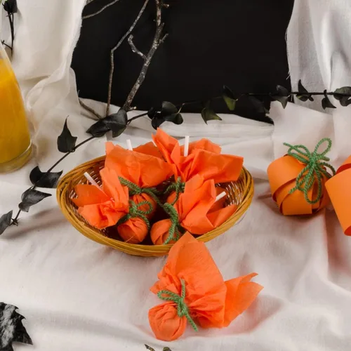 Vista 9 de Papel de seda naranja, 60 hojas de papel de seda amarillo para bolsas de regalo, manualidades de otoño de Halloween, bricolaje, papel de seda