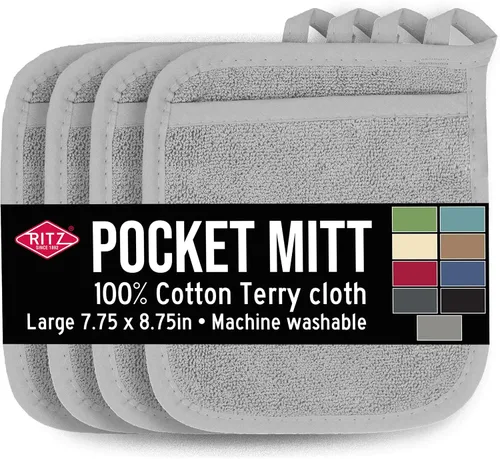 Vista 10 de RITZ Terry Pocket Mitt & Hot Pad: Unparalleled Heat Resistant, Durable 100% Cotton – Ergonomically Designed for Optimal Grip – Easy-Care Machine