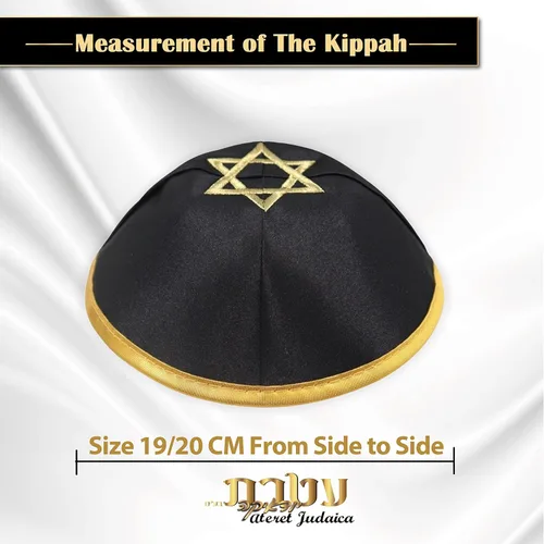 Vista 3 de Ateret Judaica Kippah-Yarmulke - Gorro de satén para hombres y niños, paquete de 40 unidades, tamaño 7.5in con estrella de David, sombrero de Yamaka