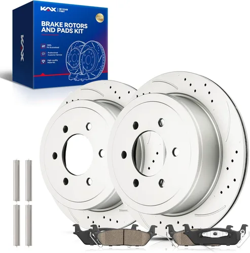 Vista 10 de Kit de freno delantero KAX, rotores de freno ranurados y con hendiduras, pastillas de freno cerámicas Compatible con Honda Accord 1990 1991 1992