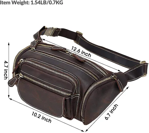 Vista 6 de TIDING Men's Leather Waist Bag Large Capacity Vintage Fanny Pack Organizer