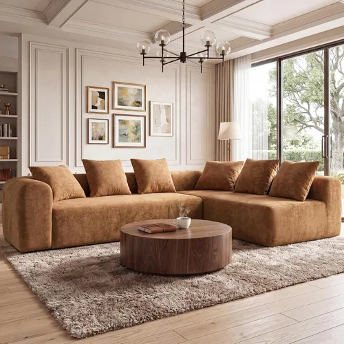 Vista 36 de Claiks Sofá modular deshuesado de 123 pulgadas, sofá en forma de L para sala de estar, sofá moderno de asiento profundo de 3 plazas, tela de Gris