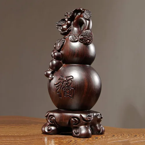 Vista 7 de Escultura china de la estatua del feng Shui Escultura de madera de la calabaza de la escultura Decoración del hogar Feng Shui Adornos Artesanías