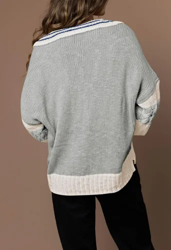 Vista 4 de Meenew Suéter de manga larga con cuello en V para mujer, casual, holgado, suéter de punto