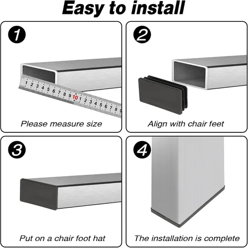Vista 6 de Paquete de 20 tapas de plástico negras de 1 x 2 pulgadas para patas de silla de tubo rectangular