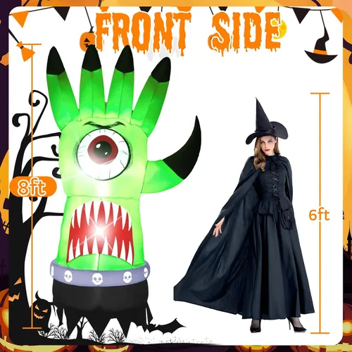 Vista 4 de HZGDEJTG - Palmera inflable de Halloween con luces LED para exteriores, patios, jardines, terrazas y fiestas, verde, 8 pies