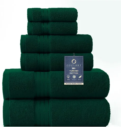 Vista 9 de COZYART - Juego de 6 toallas de baño de algodón turco, color azul claro, suaves, altamente absorbentes y duraderas, 19.17 oz/yd², incluye 2 toallas