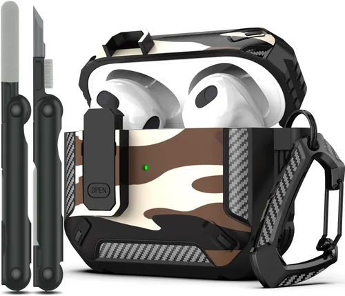 Vista 33 de RFUNGUANGO Funda para AirPod de 2ª generación con kit de limpieza, armadura protectora de carcasa dura militar con bloqueo para funda de carga
