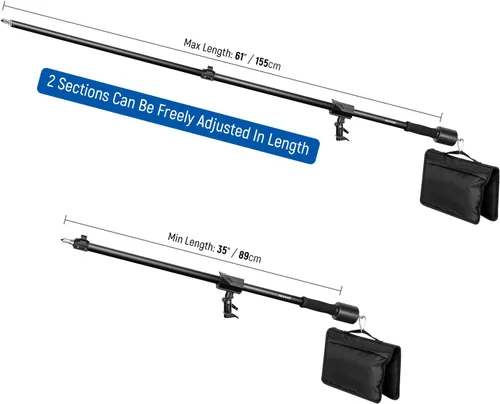 Vista 2 de NEEWER Brazo de trípode, de 35" a 61" (90 a 156cm) con contrapeso de 1.5kg y bolsa de arena, rosca de 1/4" compatible con caja de luz, luz