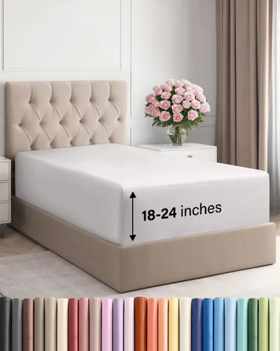 Vista 28 de Sábana bajera ajustable extra profunda Twin XL – Sábana bajera individual de lujo de hotel solamente – Se adapta fácilmente a colchones de 18 a 24
