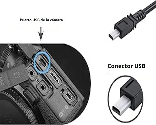 Vista 2 de Cable cargador y datos para Sony Cybershot DSC W800 W310 W830 W370 H200 H300