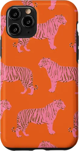 Vista 28 de Funda para iPhone 17 con diseño de tigre rosa y naranja