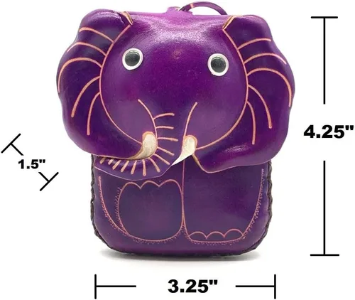 Vista 21 de Handmade Vintage Genuine Leather 3D Animal Elephant Coin Purse With Removable Wrist Strap (Brown)