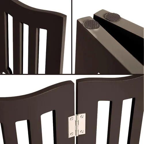 Vista 2 de Puerta para mascotas, valla de madera independiente para perros pequeños y gatos. Gran valla plegable para puertas, pasillos, escaleras. Espresso