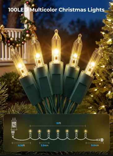 Vista 7 de Brightown Luces de Navidad blancas cálidas, 32 pies, 100 luces LED de Blanco cálido