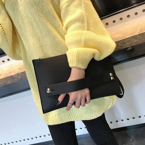 Vista 3 de Bolso de mano para mujer, de piel sintética, bolso grande de noche, con correa para la muñeca