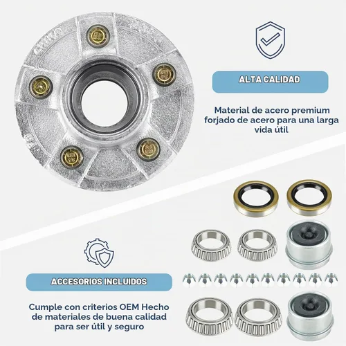 Vista 6 de SEHNSUCHT Kit de Cubo Tensor de Rueda de Remolque, 5 Agujeros, Cubo Tensor de Perno de 4.5" para Ejes de Remolque de 3500lb, Compatible con Eje