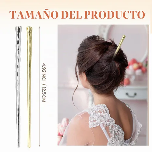 Vista 3 de 4 palillos de metal para el cabello, palillos dorados y plateados