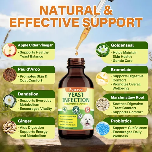 Vista 5 de puyrzoe Tratamiento natural de infección por levaduras para perros, picazón en las orejas, piel, patas y alivio de alergias, tratamiento de levadura