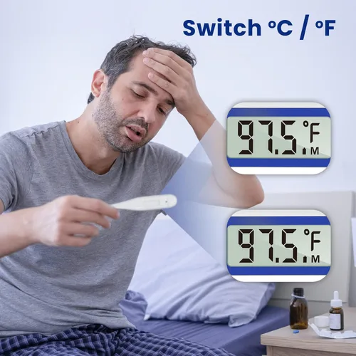 Vista 5 de Termómetro Femometer para adultos y niños, termómetro digital con alerta de fiebre, recuperación de memoria, C/F intercambiable, para uso oral