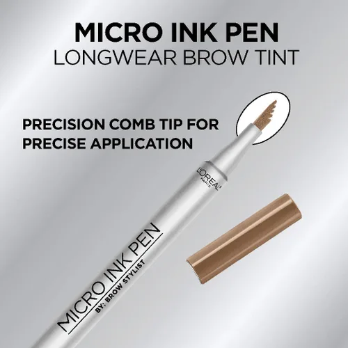 Vista 3 de L'Oreal Paris Micro Ink Pen de Brow Stylist, tinte de cejas de larga duración, efecto similar al cabello, hasta 48 horas de uso, punta de peine