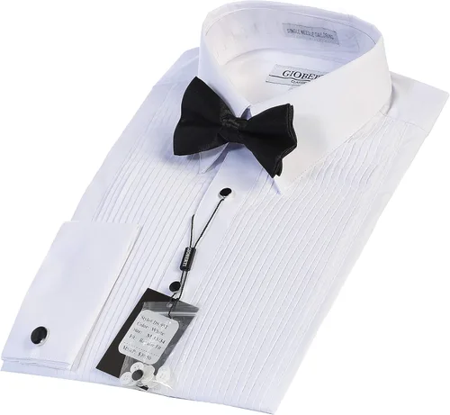 Vista 3 de Gioberti Men's Kent Lay Down Collar Long Sleeve Tuxedo Dress Shirt with Bow Tie