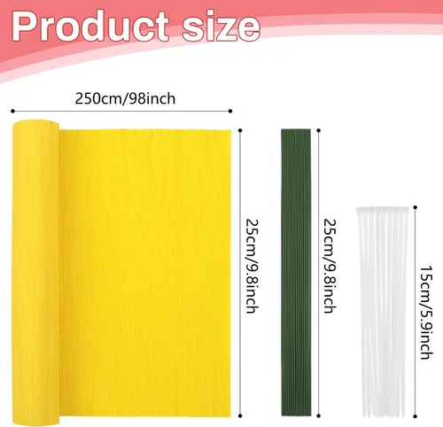 Vista 2 de MicButty - Juego de 42 flores de papel crepé, rollo de papel crepé con cinta floral, flores de alambre de hierro floral para manualidades, boda