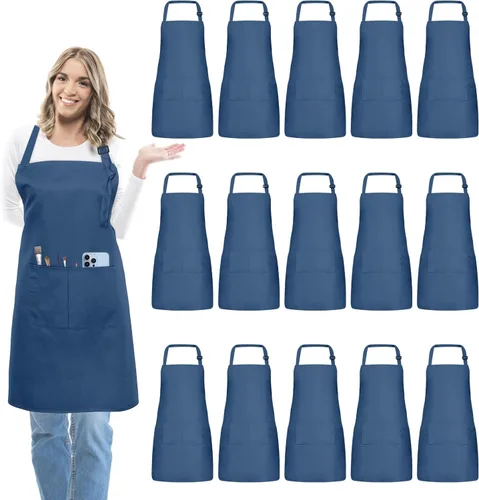 Vista 16 de 15 delantales para adultos a granel con bolsillos, delantal de chef ajustable para mujeres y hombres, pintura, cocina, manualidades (S/L)