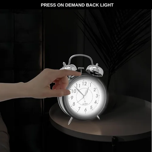 Vista 5 de Reloj despertador Atomic Retro Twin Bell para dormitorios. Reloj despertador fuerte para personas que duermen mucho tiempo perfecto para dormitorio