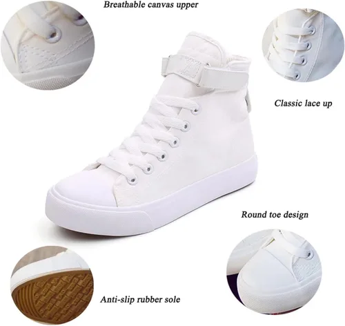Vista 3 de babyhealthy Tenis de lona de caña alta, zapatos casuales para caminar, zapatos de moda con cordones y plataforma para adultos, hombres y mujeres