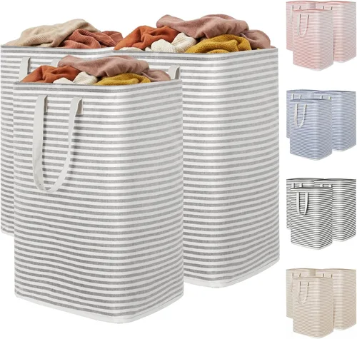 Vista 32 de Lifewit 75L x 2 Pack Collapsible Laundry Hamper Large,Tall Foldable Dirty Clothes Baskets Waterproof, Freestanding Double Bags with Easy Carry