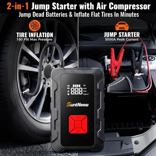 Vista 2 de Arrancador de salto 5000A 20000mAh con compresor de aire 160PSI
