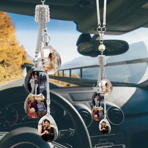 Vista 14 de WERWAES Los accesorios personalizados personalizados del espejo retrovisor del coche personalizan el colgante colgante de cristal de la foto