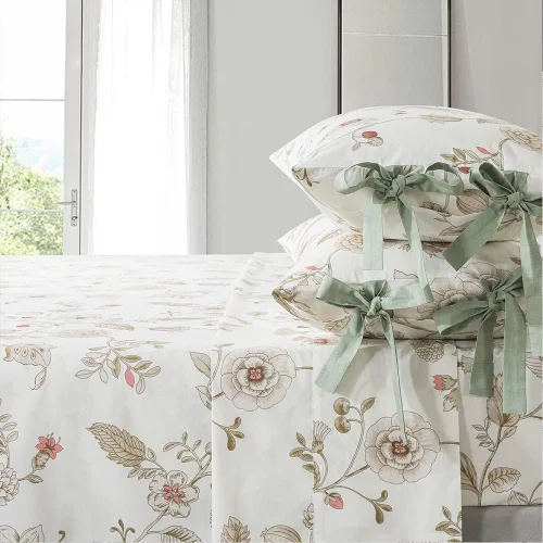 Vista 9 de FADFAY Juego de ropa de cama de 7 piezas, 100% algodón, diseño floral beige, tamaño Queen + funda de edredón, ropa de cama completa con flores rosas