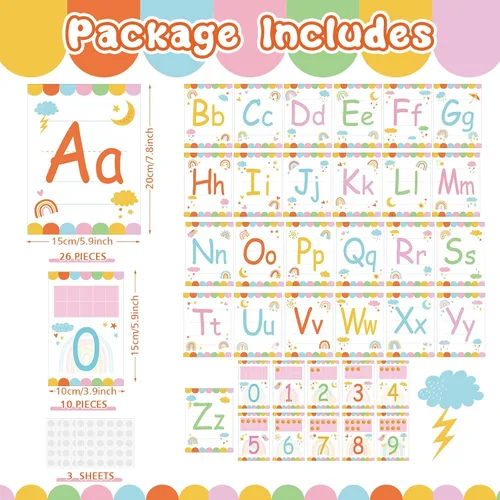 Vista 2 de Juego de 36 tablones de anuncios con números del alfabeto bohemio, tarjeta del alfabeto ABC y tarjeta de números del 0 al 9, decoración de pared