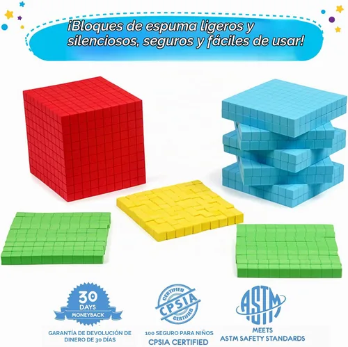 Vista 4 de Simply magic 131 bloques de base de espuma para matemáticas, bloques de valor posicional, base 10 manipulativos matemáticos K-3, contadores
