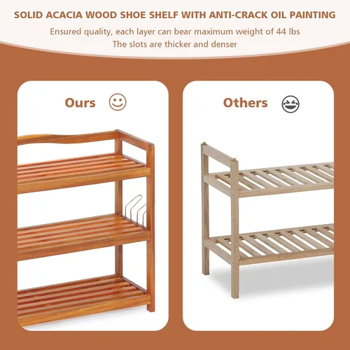 Vista 6 de Giantex Zapatero de 5 niveles, estante de madera de acacia con ganchos laterales de metal, capacidad para 12-18 pares, organizador de zapatos