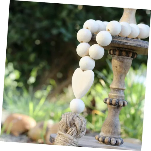 Vista 7 de Garneck Guirnalda de cuentas de madera, borlas de granja, cuentas de oración rústica para decoración de puerta del hogar, decoración de Navidad