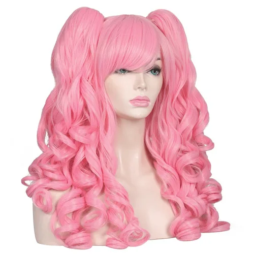 Vista 6 de ColorGround - Peluca larga rizada para cosplay con 2 coletas