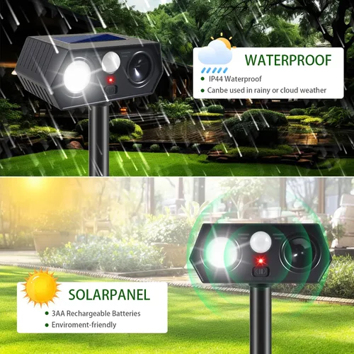 Vista 4 de Sonic Racoon Fortress Pro IP65 - Repelente solar ultrasónico de animales, dispositivos repelentes de ciervos para exteriores, alarmas disuasorias