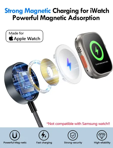 Vista 2 de Cargador magnético para Apple Watch de carga rápida [3.3 pies] [portátil] Cable inalámbrico magnético compatible con Apple Watch Series