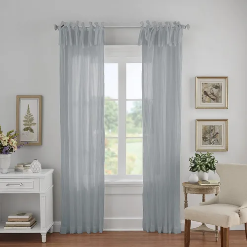 Vista 10 de Elrene Home Fashions Jolie Cortina de Ventana Semitransparente Arrugada, Panel Individual con Lazos Ajustables en la Parte Superior, 52" x 84