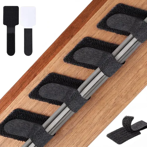 Vista 8 de 100 bridas de para cables, correas autoadhesivas para organizar cables de escritorio, organizador de cables ajustable para escritorio, hogar, Blanco