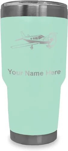 Vista 11 de LaserGram Vaso aislado al vacío de 20 onzas, avión de ala baja, grabado personalizado incluido (negro) Engraved Gift for Pilots, Vacuum Insulated